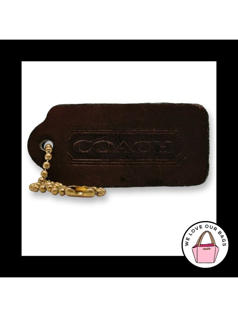 COACH VINTAGE DOUBLESIDED Mahogany Brown Hang Tag Bag Charm Keychain Fob Leather